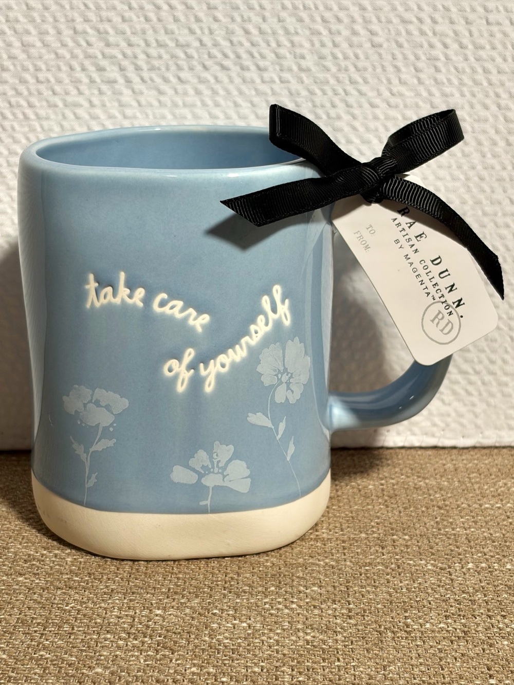 Rae Dunn “take care of yourself” Ceramic Mug with Floral Accents
